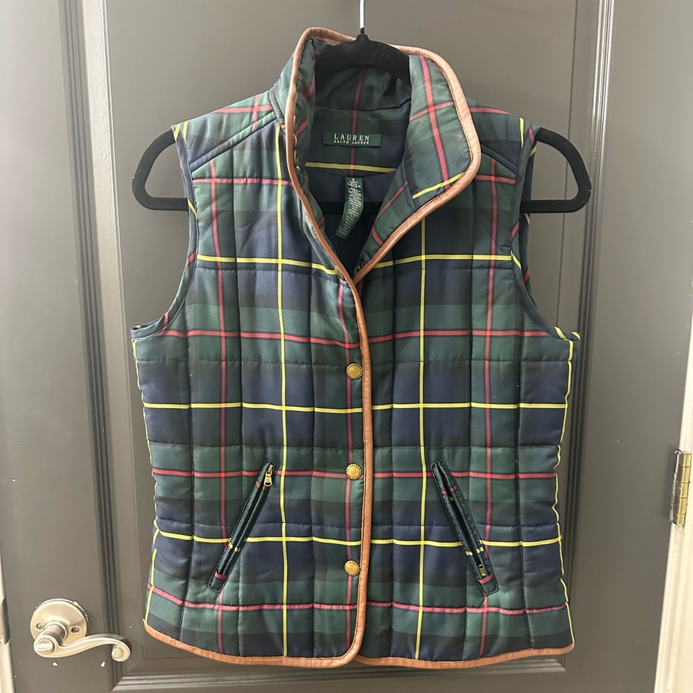 Lauren Ralph Lauren Green Plaid Quilted Vest